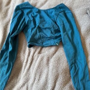 JoyLab Teal Ribbed Long-Sleeve Crop Top